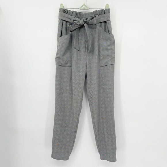 Athleta Pants - Athleta‎ Skyline Plaid Paperbag Pants Size 2 Gray High Rise Tapered Belted Waist